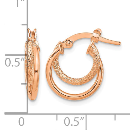 14K Rose Gold Polished Diamond-cut Hoop Earrings