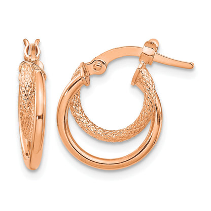 14K Rose Gold Polished Diamond-cut Hoop Earrings