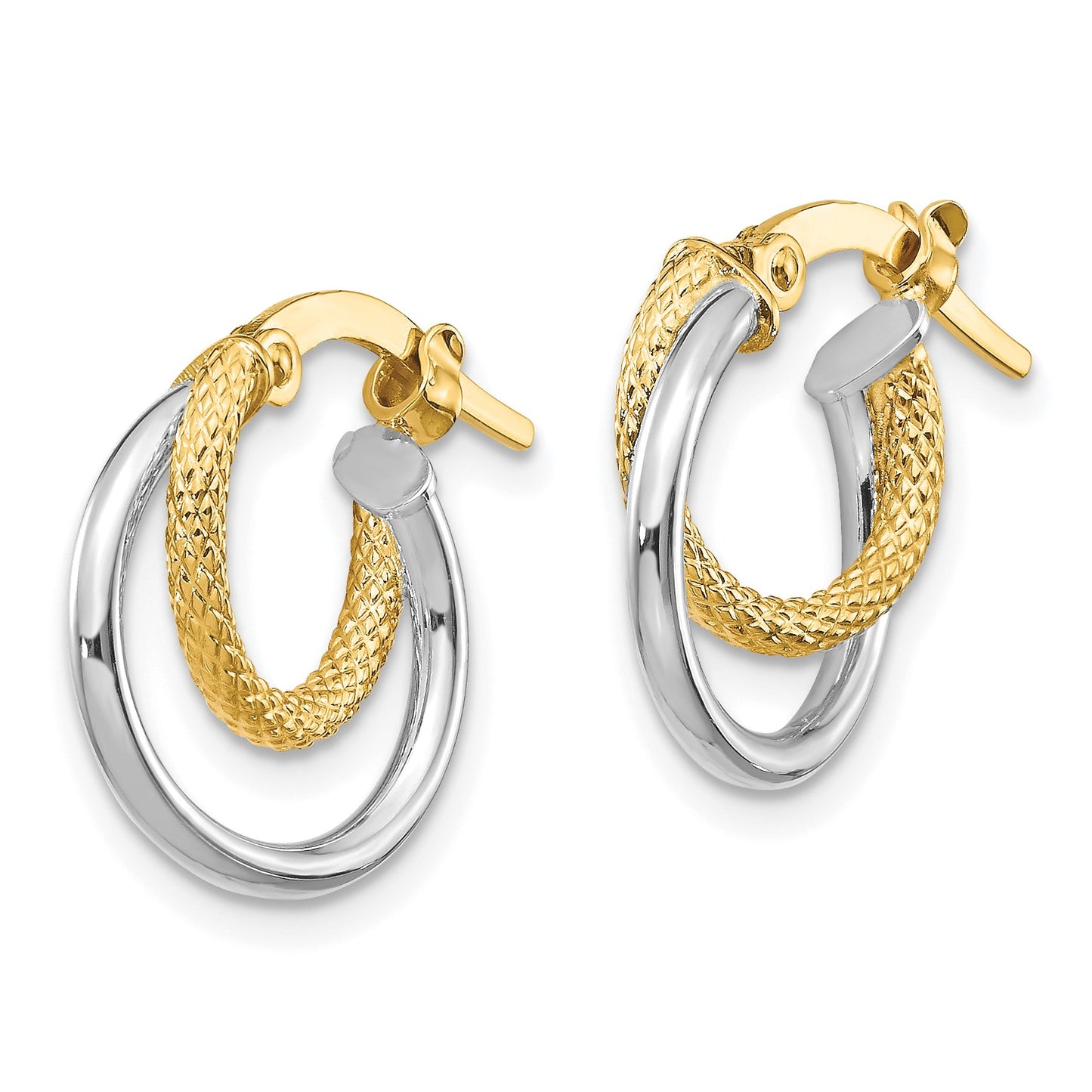 14K Two-Tone Polished Diamond-cut Hoop Earrings