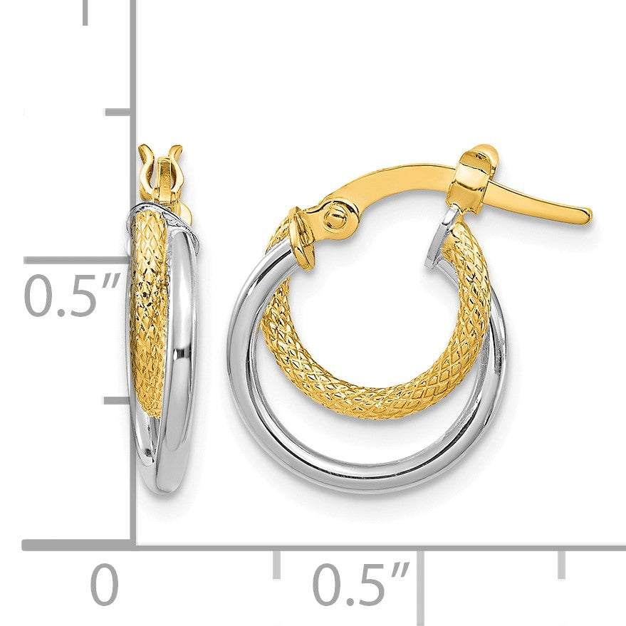 14K Two-Tone Polished Diamond-cut Hoop Earrings