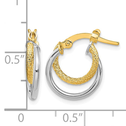 14K Two-Tone Polished Diamond-cut Hoop Earrings