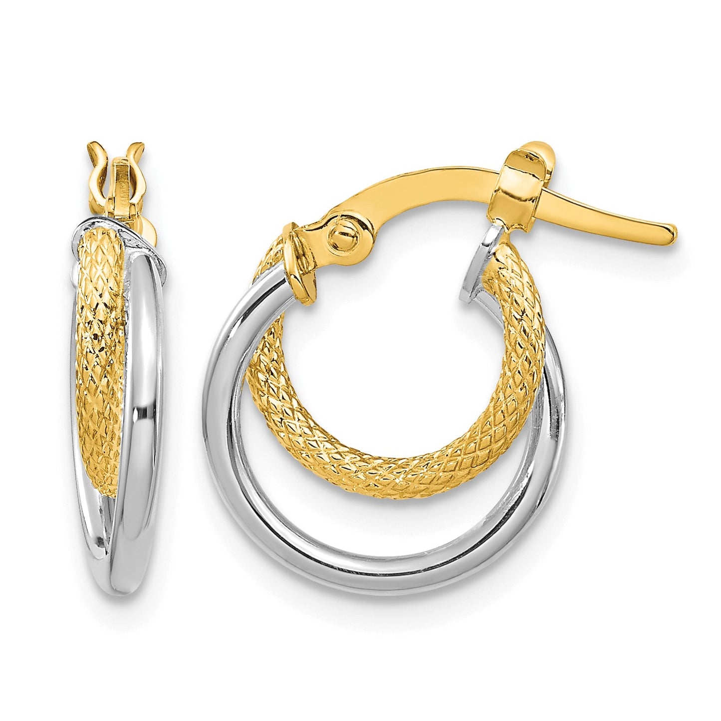 14K Two-Tone Polished Diamond-cut Hoop Earrings