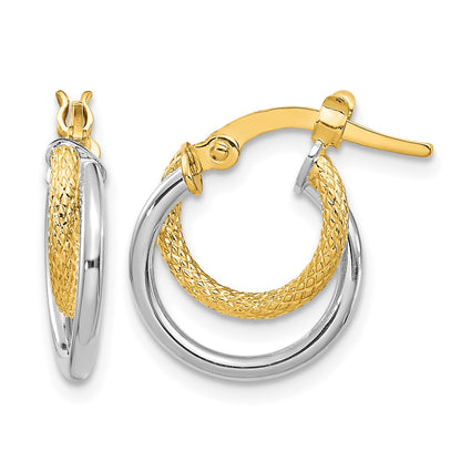 14K Two-Tone Polished Diamond-cut Hoop Earrings