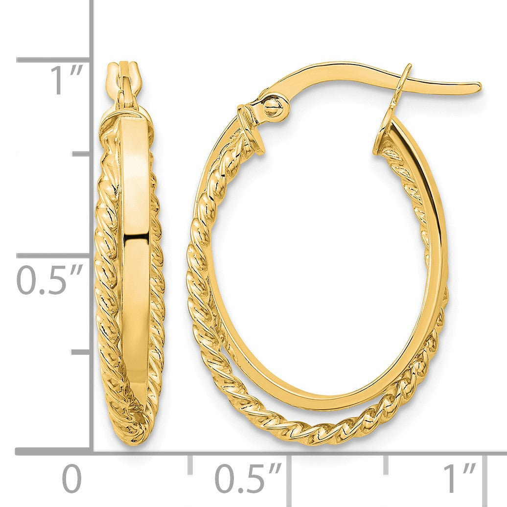 14K Polished & Textured Oval Hoop Earrings