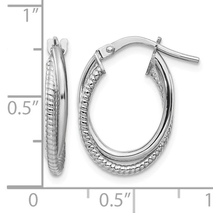 14k White Gold Polished and Textured Double Oval Hoops