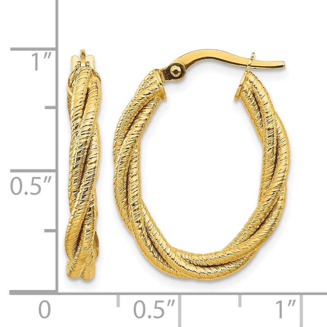 14k Polished Textured Twisted Oval Hoop Earrings