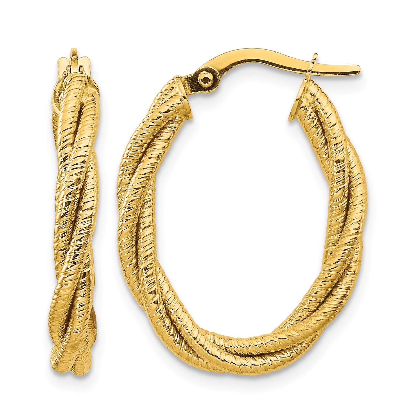 14k Polished Textured Twisted Oval Hoop Earrings