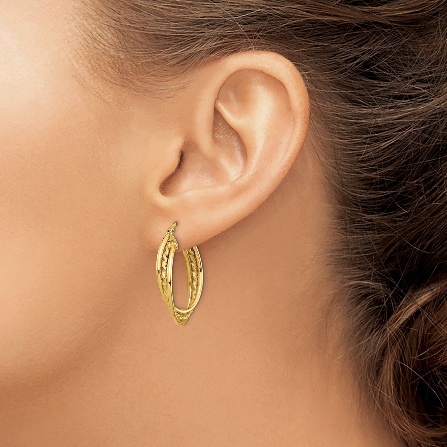 14k Polished Rope Twisted Hoop Earrings