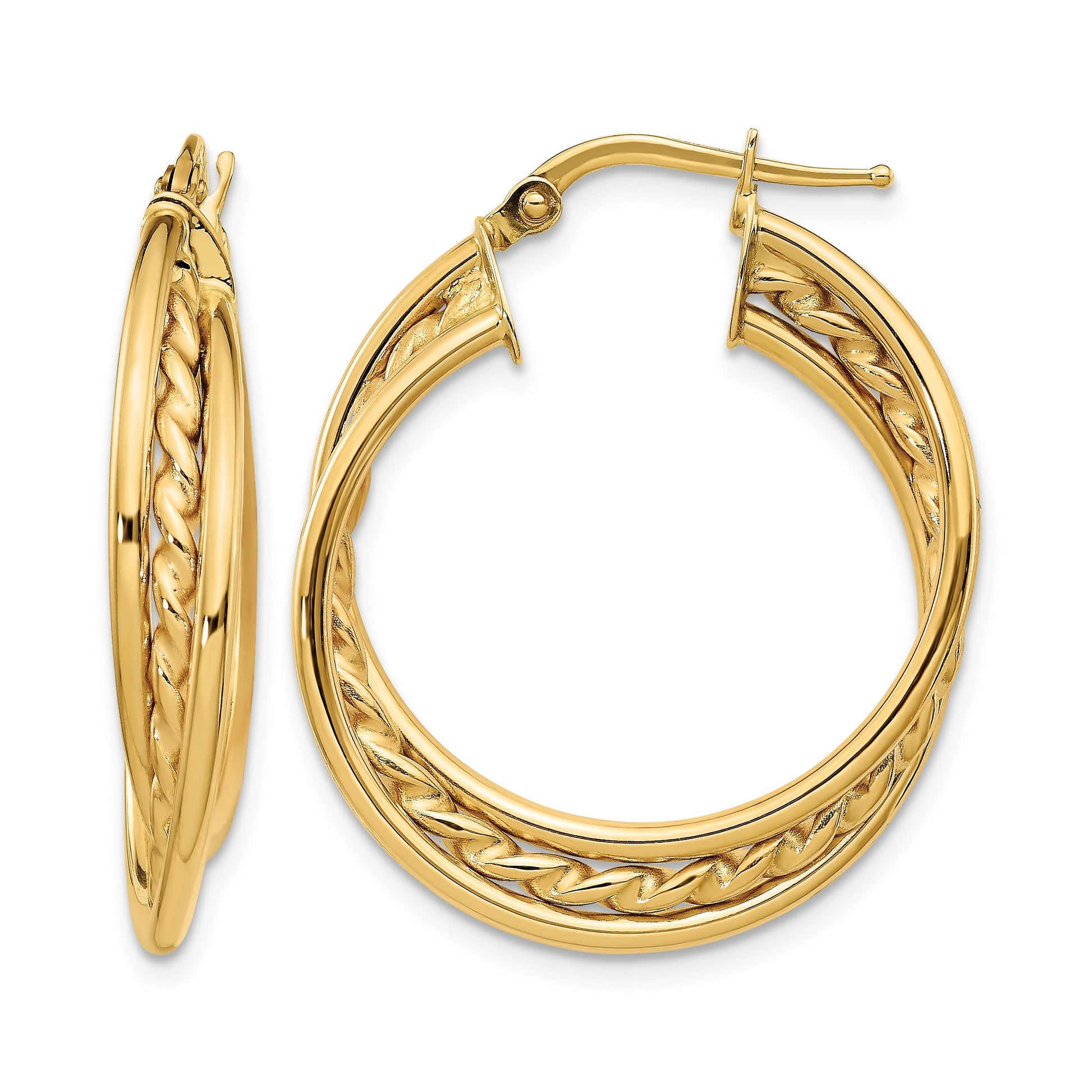 14k Polished Rope Twisted Hoop Earrings