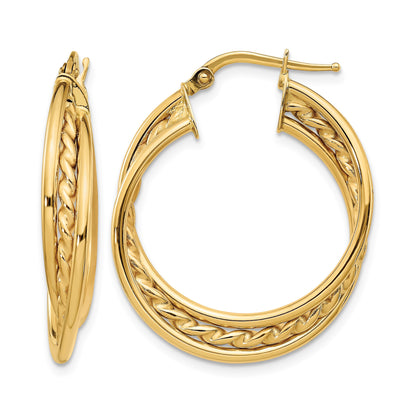 14k Polished Rope Twisted Hoop Earrings