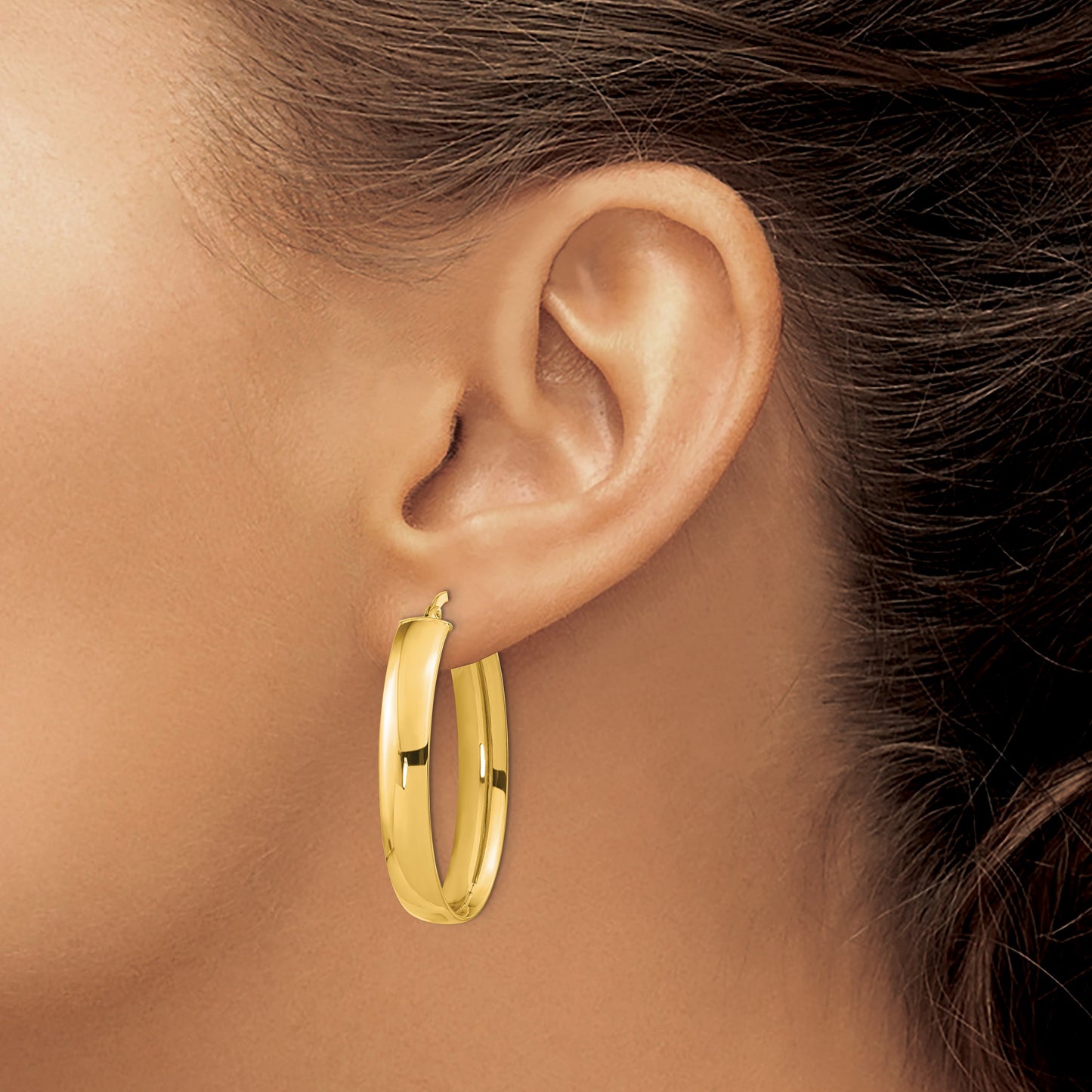 14k 5.75x38mm Polished Oval Tube Hoop Earrings