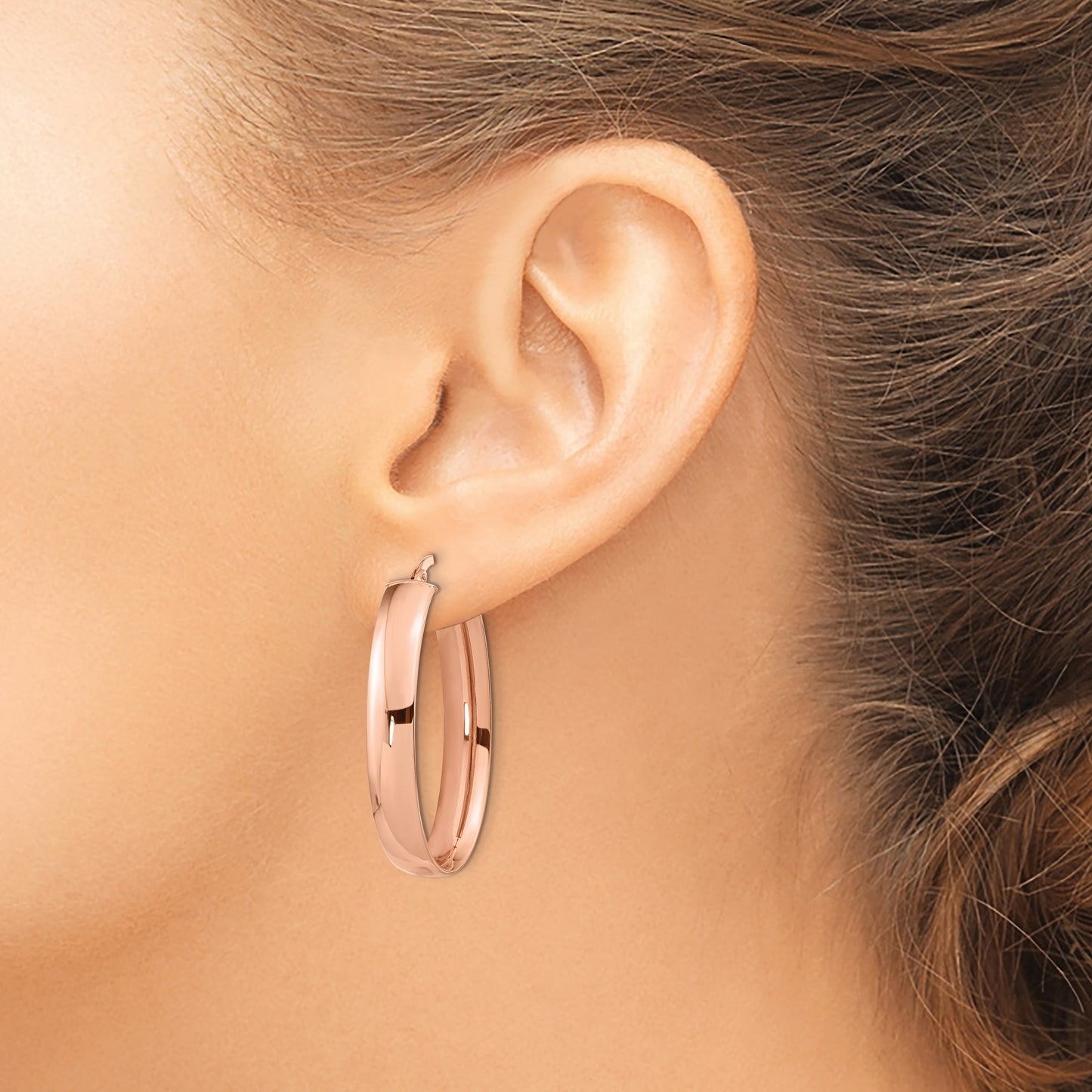 14k Rose Gold 5.75x38mm Polished Oval Tube Hoop Earrings