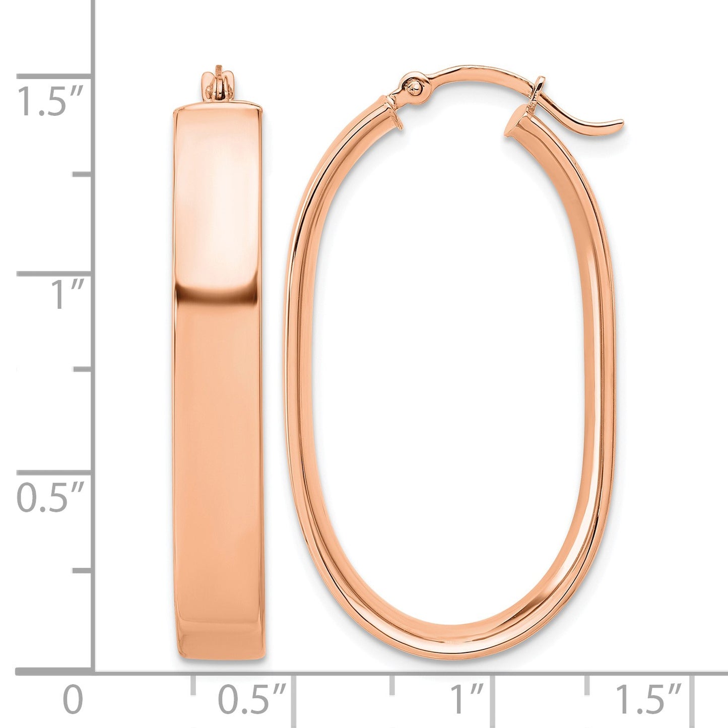 14k Rose Gold 5.75x38mm Polished Oval Tube Hoop Earrings