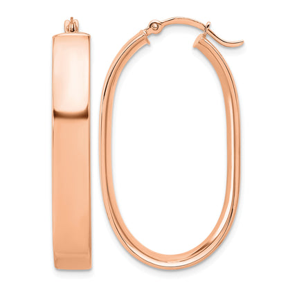 14k Rose Gold 5.75x38mm Polished Oval Tube Hoop Earrings
