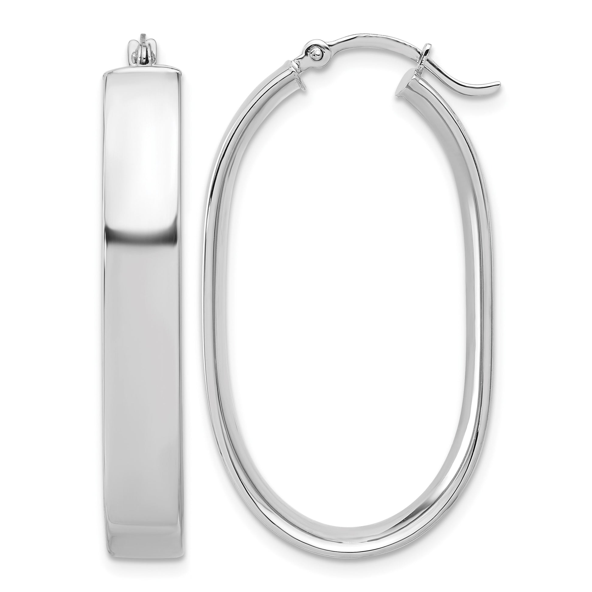 14k White Gold 5.75x38mm Polished Oval Tube Hoop Earrings