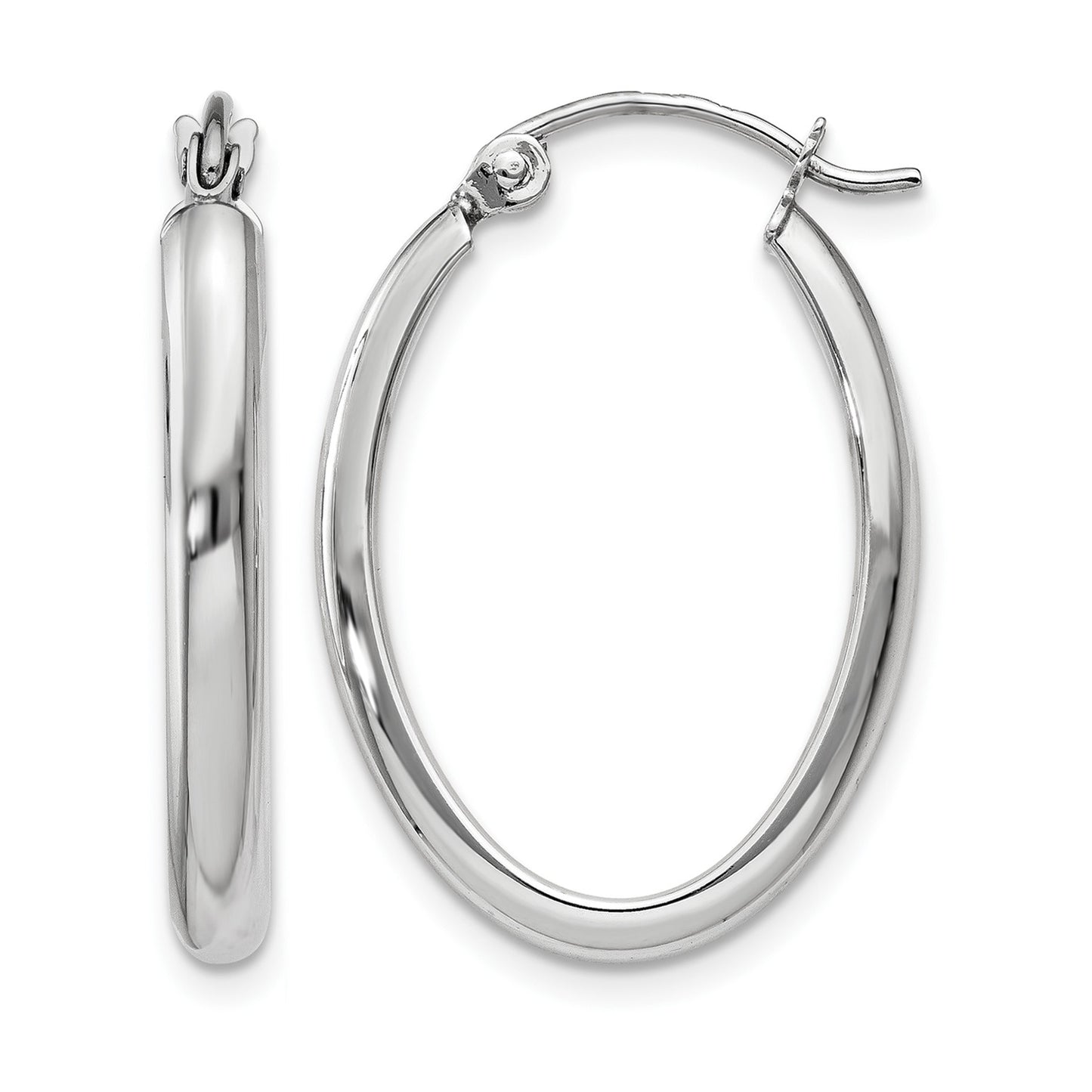 14k White Gold 2.75x23.5mm Polished Oval Tube Hoop Earrings
