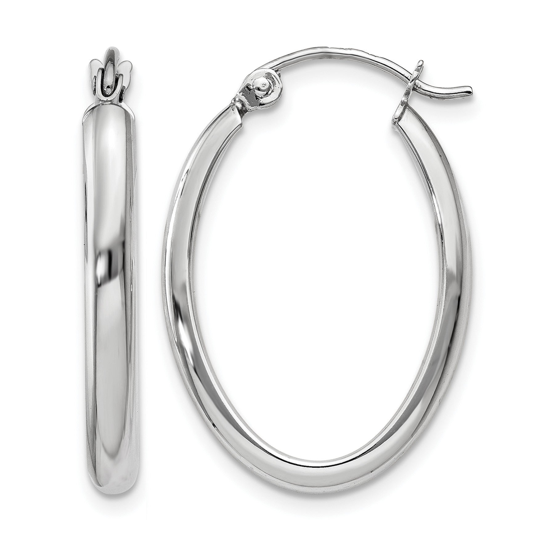 14k White Gold 2.75x23.5mm Polished Oval Tube Hoop Earrings