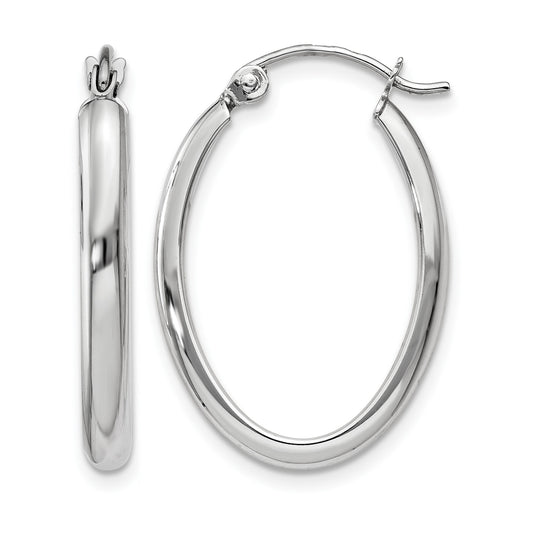 14k White Gold 2.75x23.5mm Polished Oval Tube Hoop Earrings