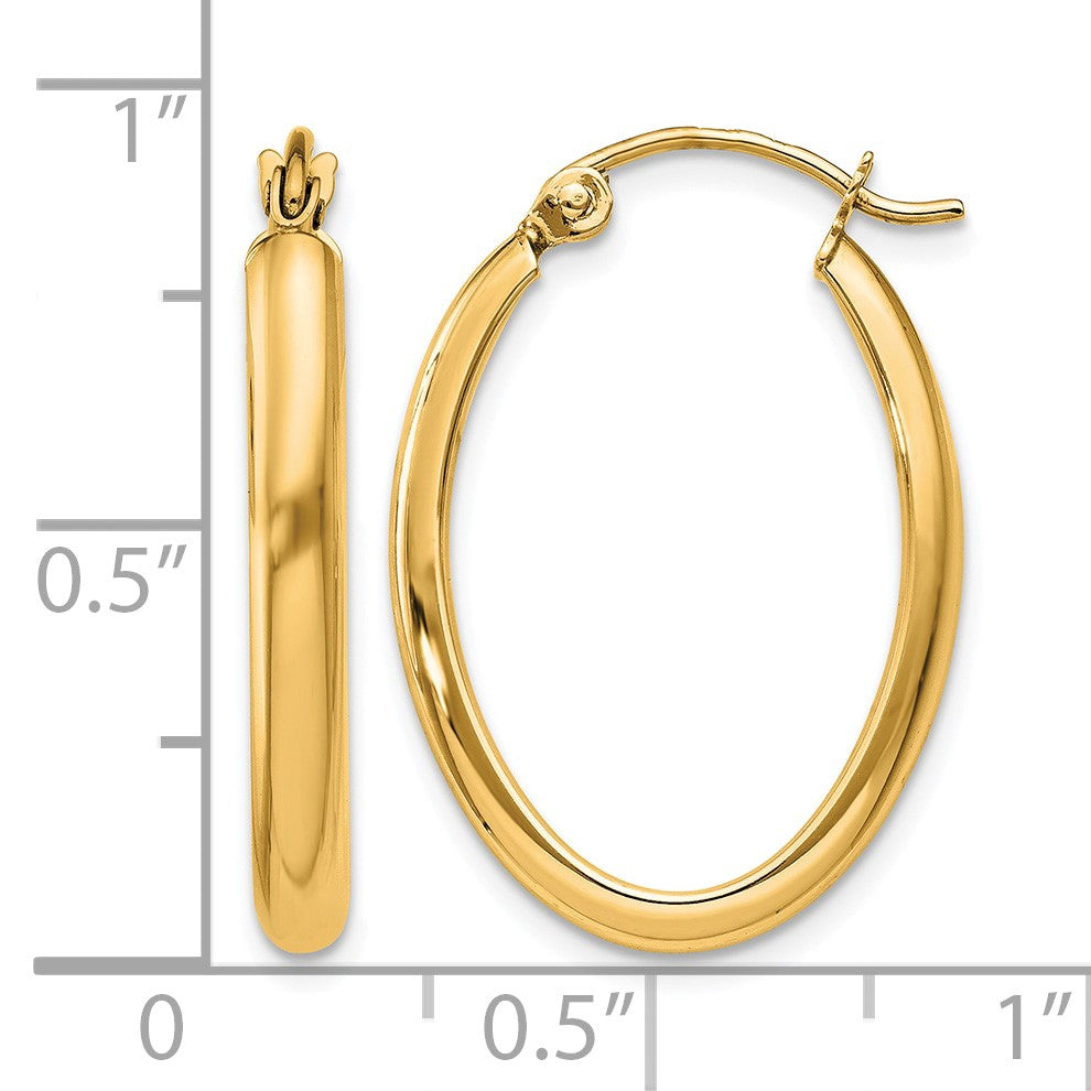 14k 2.75x23.5mm Polished Oval Tube Hoop Earrings