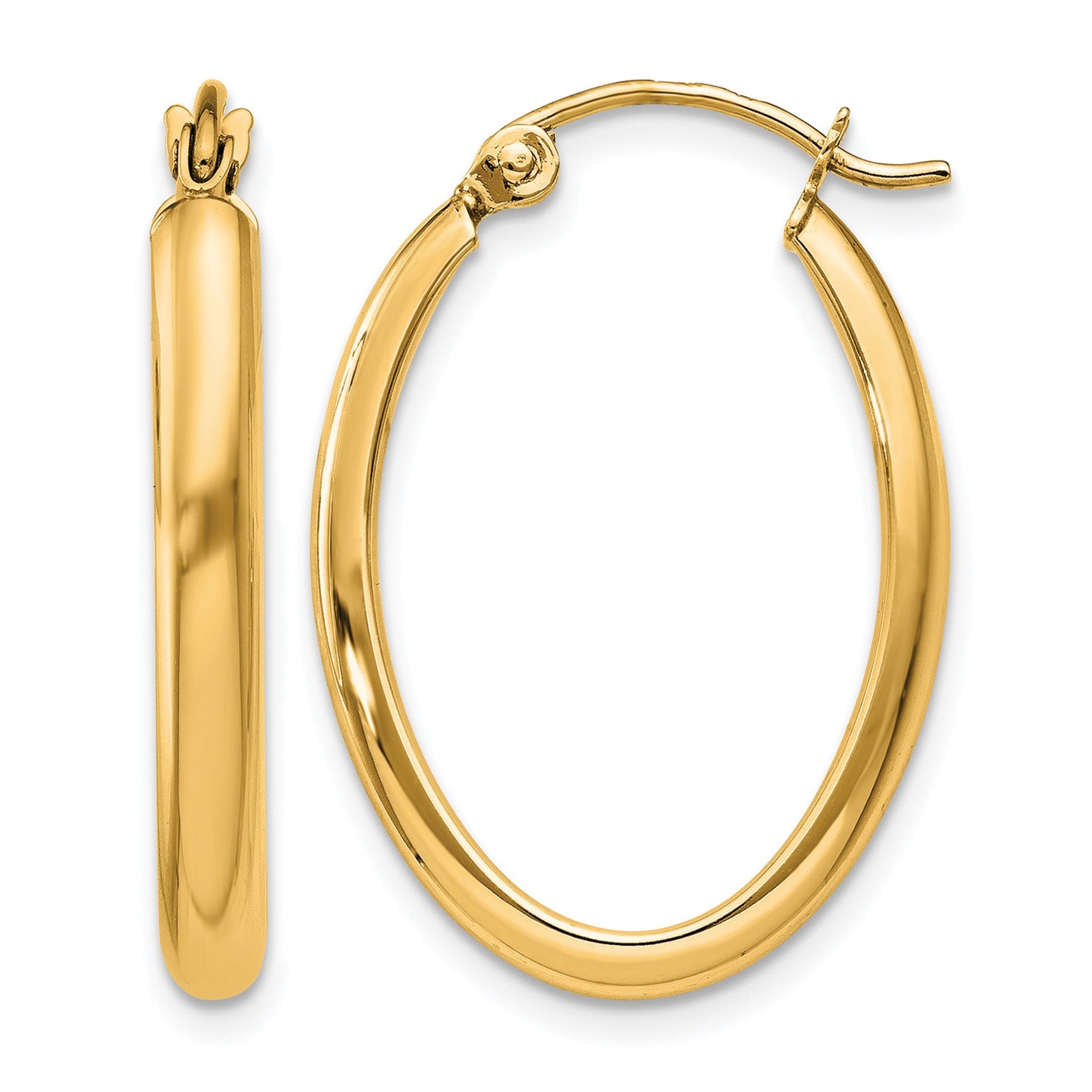 14k 2.75x23.5mm Polished Oval Tube Hoop Earrings