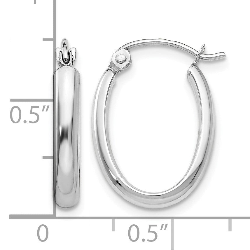 14k White Gold 2.75x18mm Polished Oval Tube Hoop Earrings