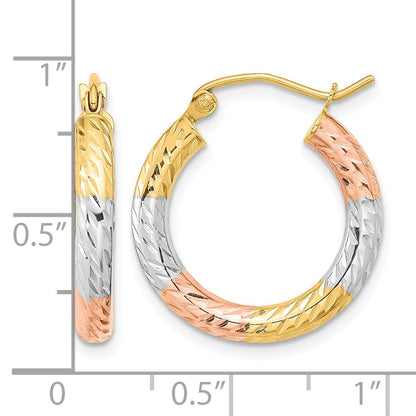 14k w/White and Rose Rhodium Polished Diamond-cut Hoop Earrings