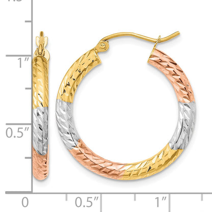 14k w/White and Rose Rhodium Polished Diamond-cut Hoop Earrings