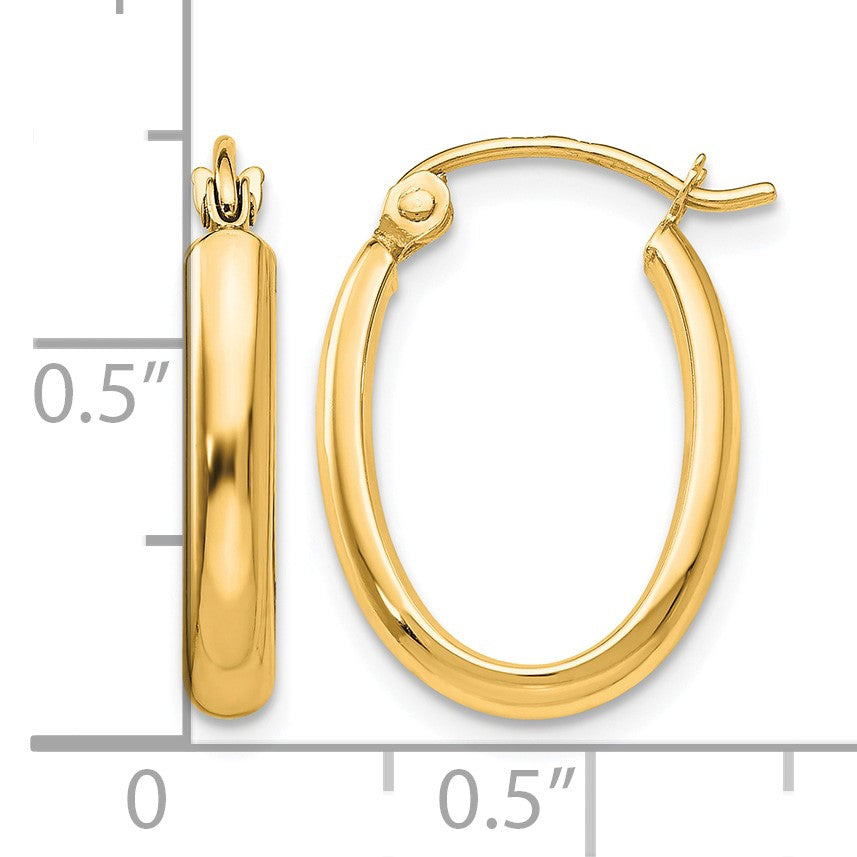 14k 2.75x18mm Polished Oval Tube Hoop Earrings