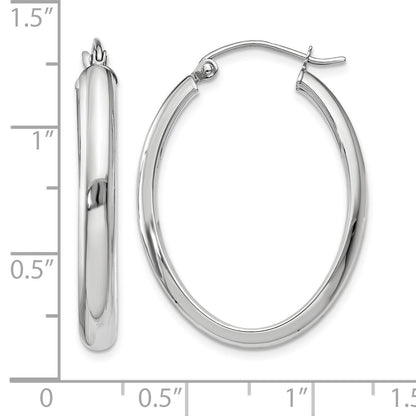 14k White Gold 3.75x31mm Polished Oval Tube Hoop Earrings