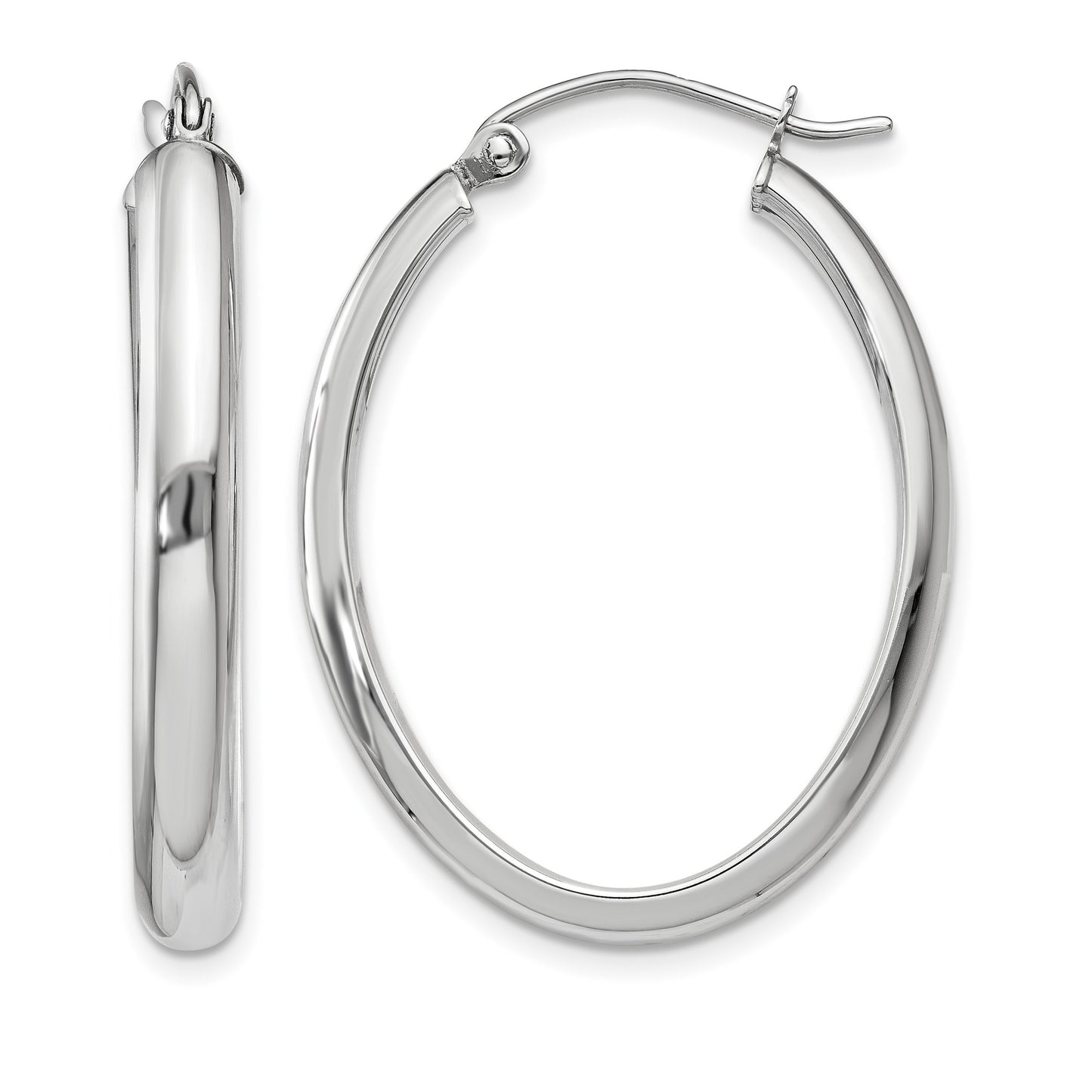 14k White Gold 3.75x31mm Polished Oval Tube Hoop Earrings
