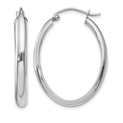 14k White Gold 3.75x31mm Polished Oval Tube Hoop Earrings