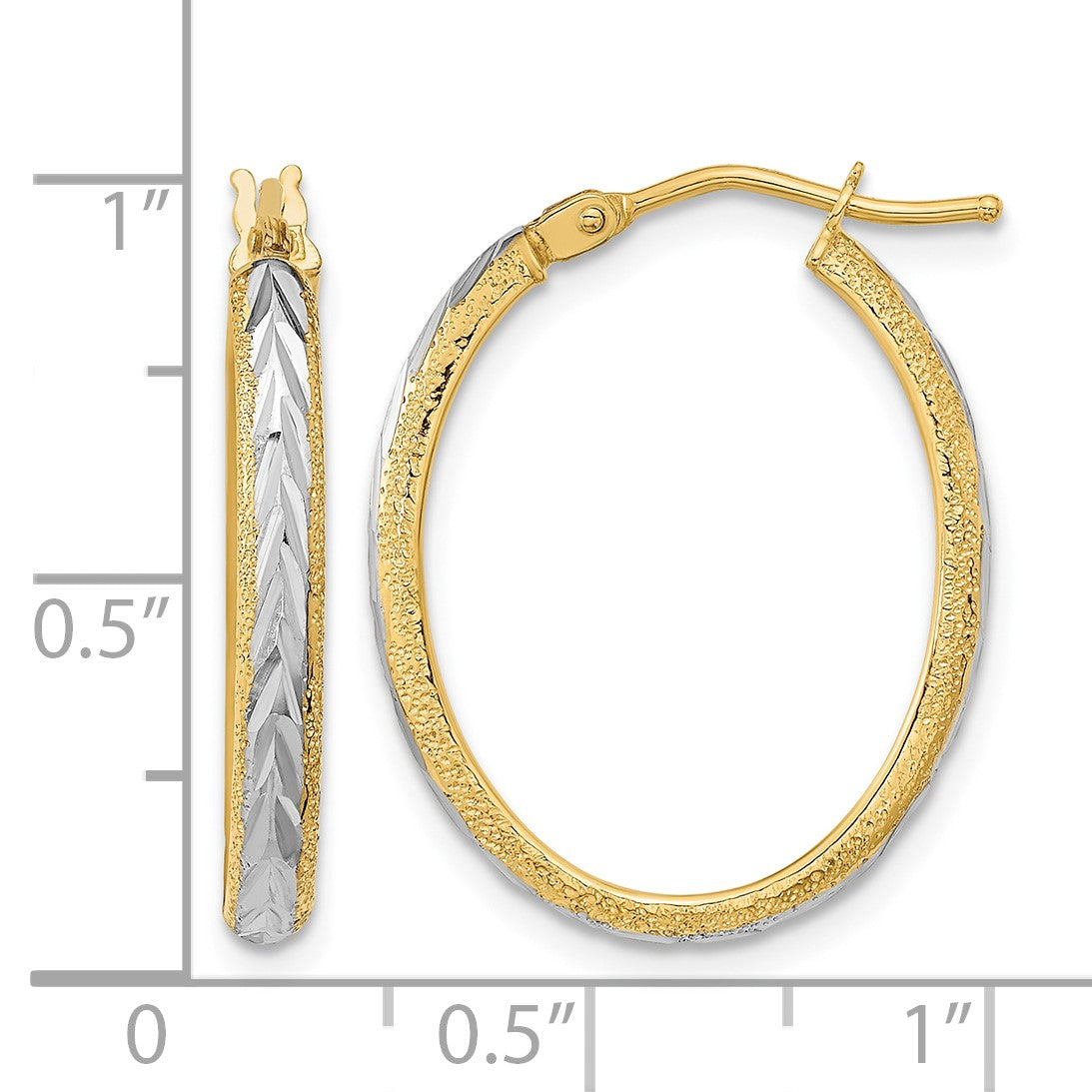 14k White Rhodium Diamond-cut Textured Hoop Earrings