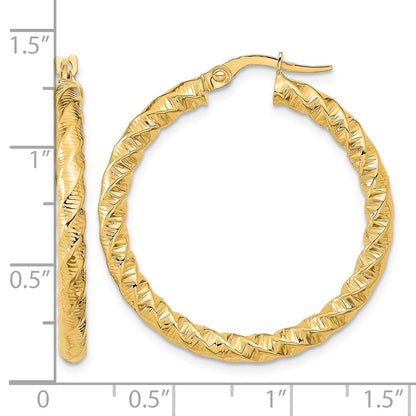 14k Gold Polished 3mm Twisted Hoop Earrings