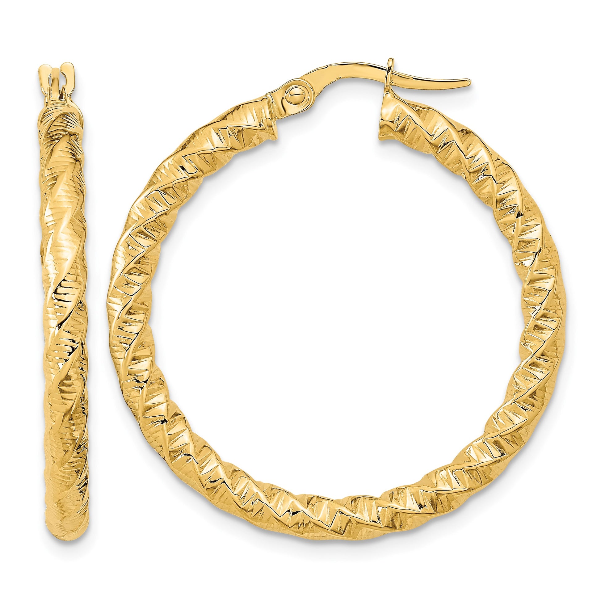 14k Gold Polished 3mm Twisted Hoop Earrings
