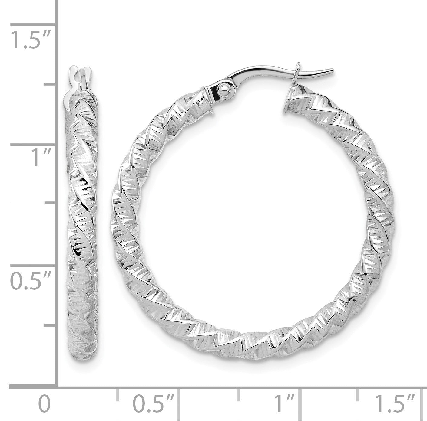 14k White Gold Polished 3mm Twisted Hoop Earrings