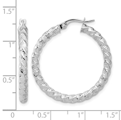 14k White Gold Polished 3mm Twisted Hoop Earrings