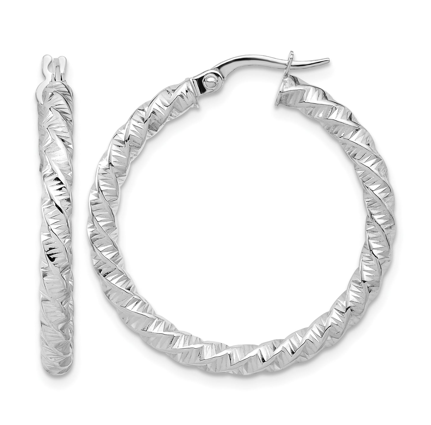 14k White Gold Polished 3mm Twisted Hoop Earrings