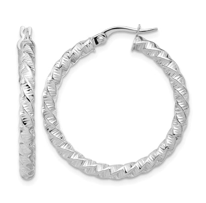 14k White Gold Polished 3mm Twisted Hoop Earrings