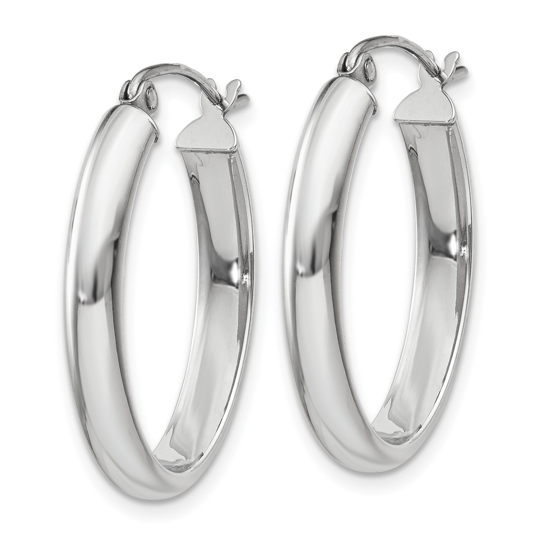 14k White Gold 3.75x25mm Polished Oval Tube Hoop Earrings