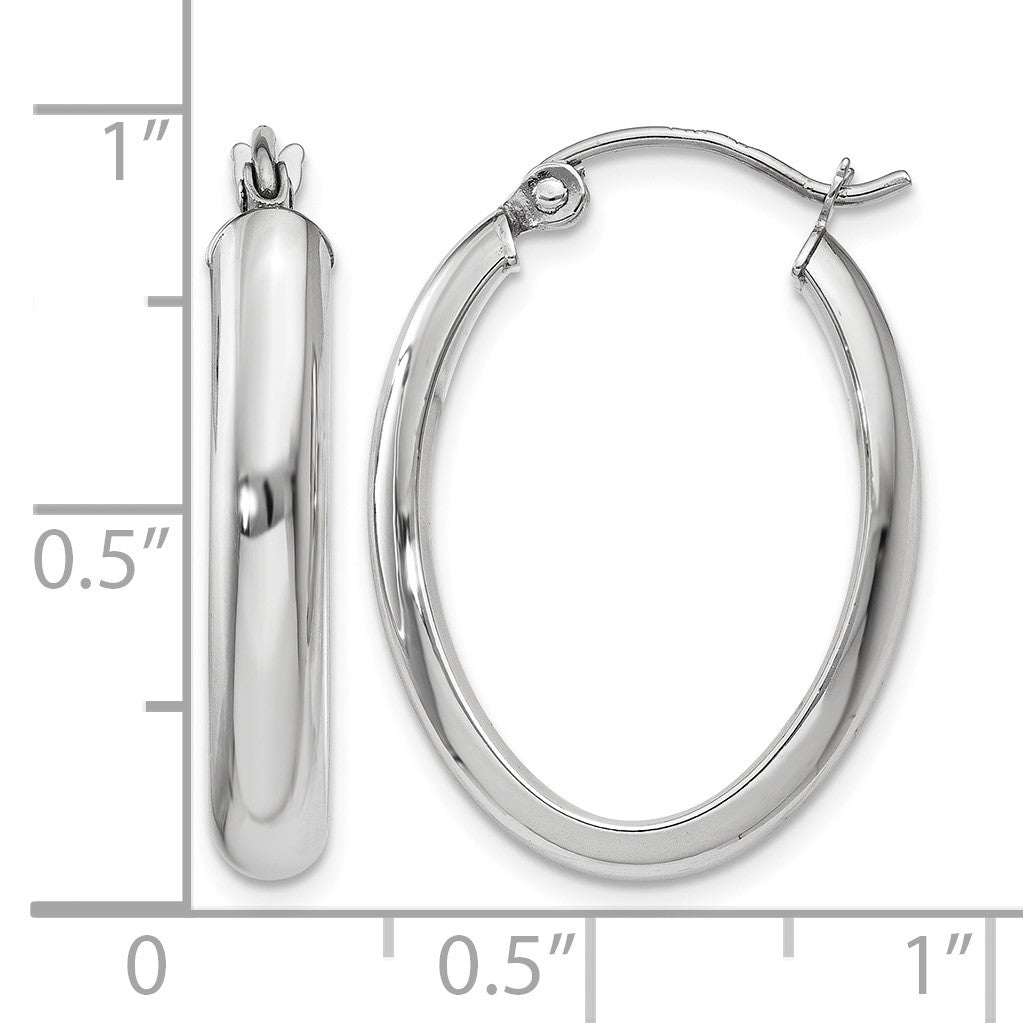 14k White Gold 3.75x25mm Polished Oval Tube Hoop Earrings