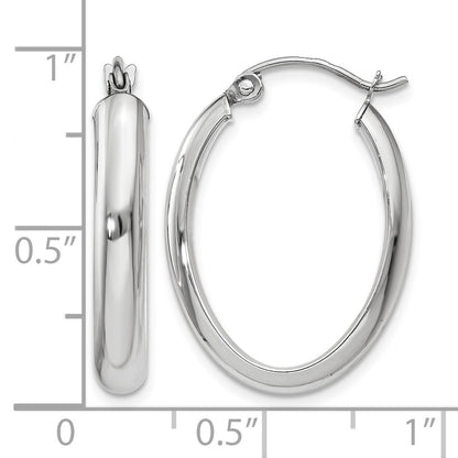 14k White Gold 3.75x25mm Polished Oval Tube Hoop Earrings