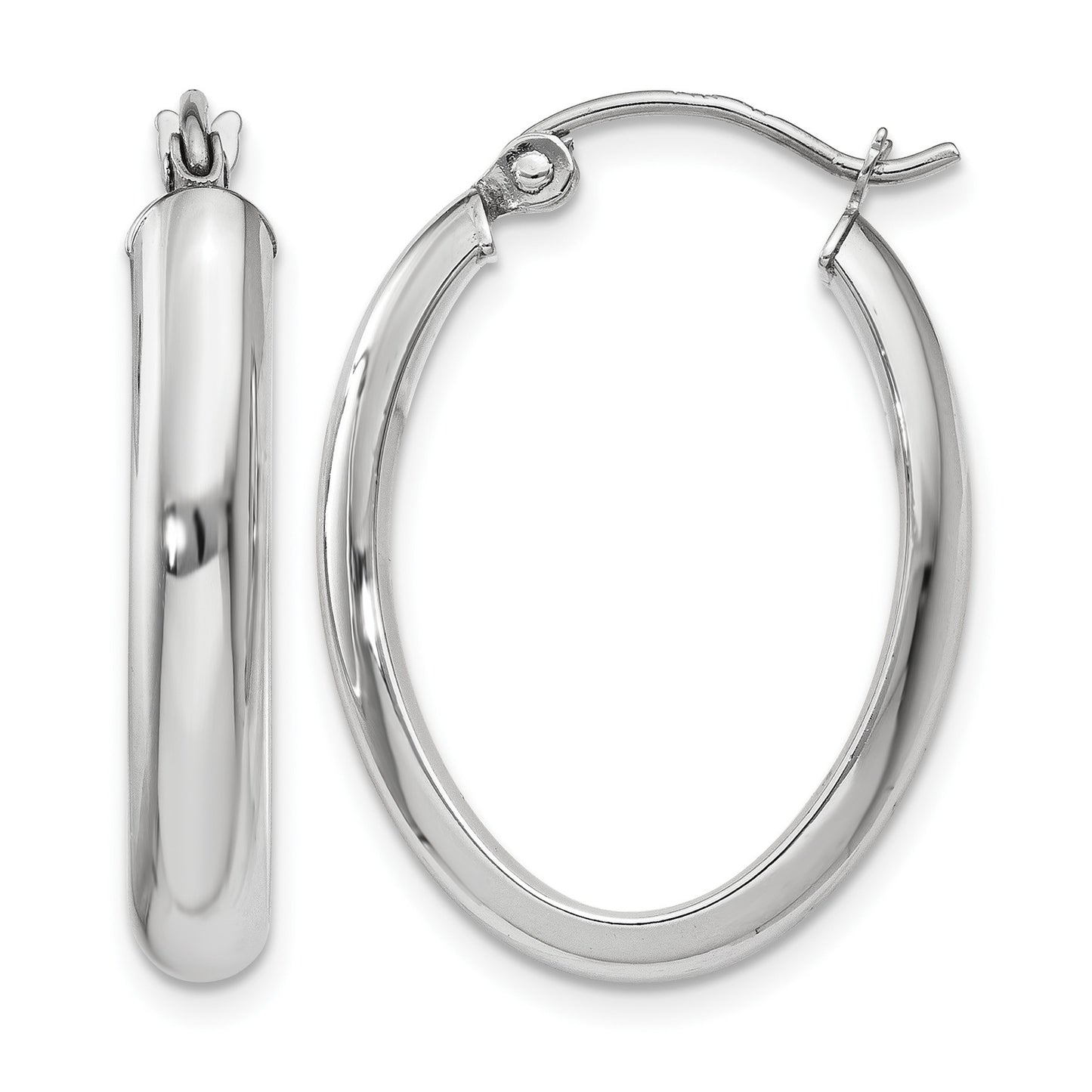14k White Gold 3.75x25mm Polished Oval Tube Hoop Earrings