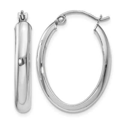 14k White Gold 3.75x25mm Polished Oval Tube Hoop Earrings