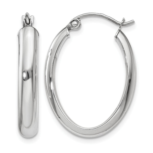 14k White Gold 3.75x25mm Polished Oval Tube Hoop Earrings