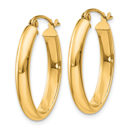 14k 3.75x25mm Polished Oval Tube Hoop Earrings