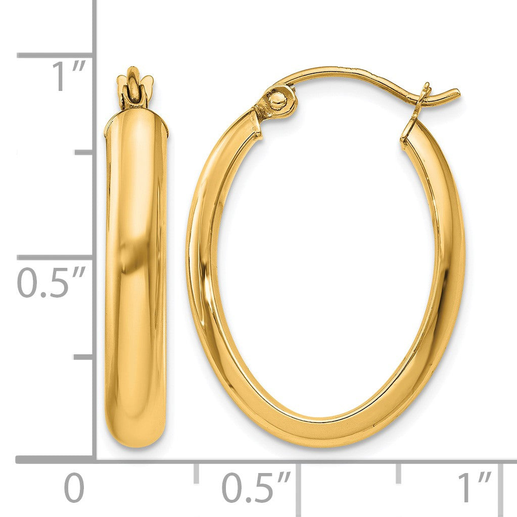 14k 3.75x25mm Polished Oval Tube Hoop Earrings