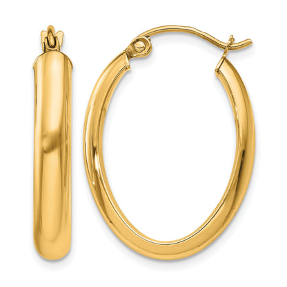 14k 3.75x25mm Polished Oval Tube Hoop Earrings
