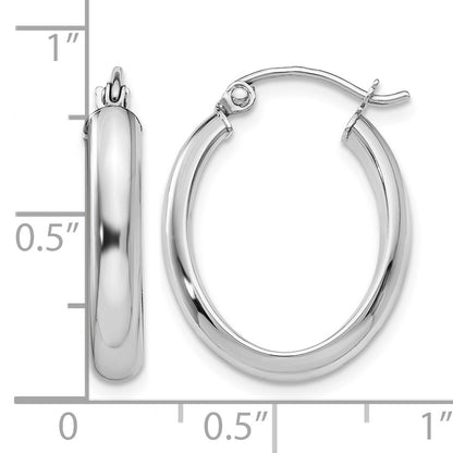 14k White Gold 3.75x21mm Polished Oval Tube Hoop Earrings