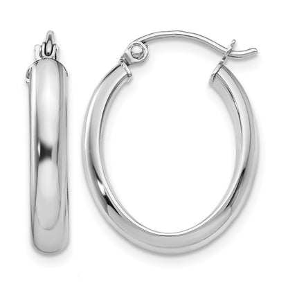 14k White Gold 3.75x21mm Polished Oval Tube Hoop Earrings