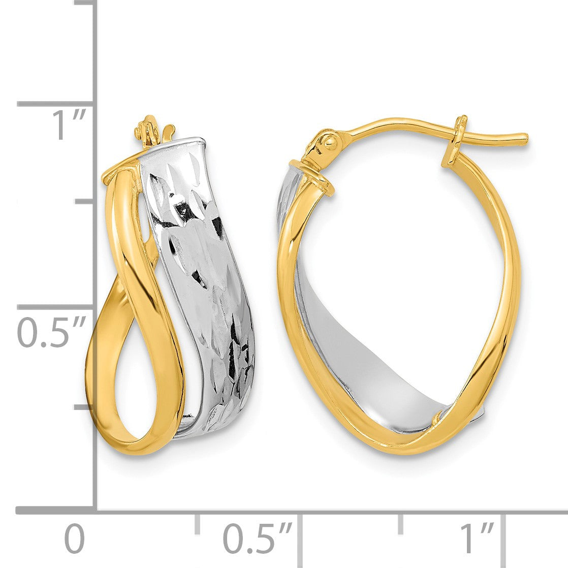 14k Two-Tone Diamond-cut and Polished Earrings